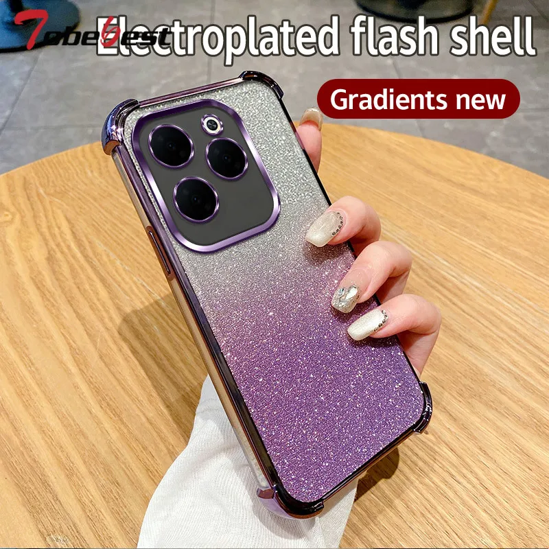 Glitter Shockproof Gradient Plating Silicone Case For INFINIX Hot 40 30 10S 9 Play 30i Pro 4G Transparent Back Cover