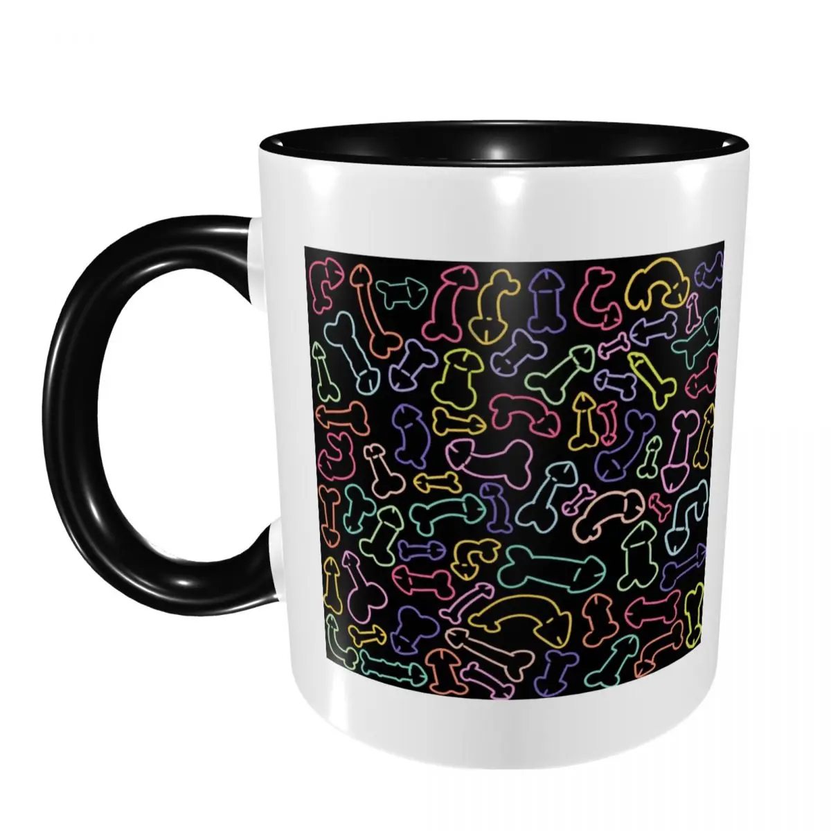 Pastel Penis Pattern Mask Black Mug Funny Ceramic Coffee Cups Tea Mugs Milk Cup Drinkware Gift for Woman Man