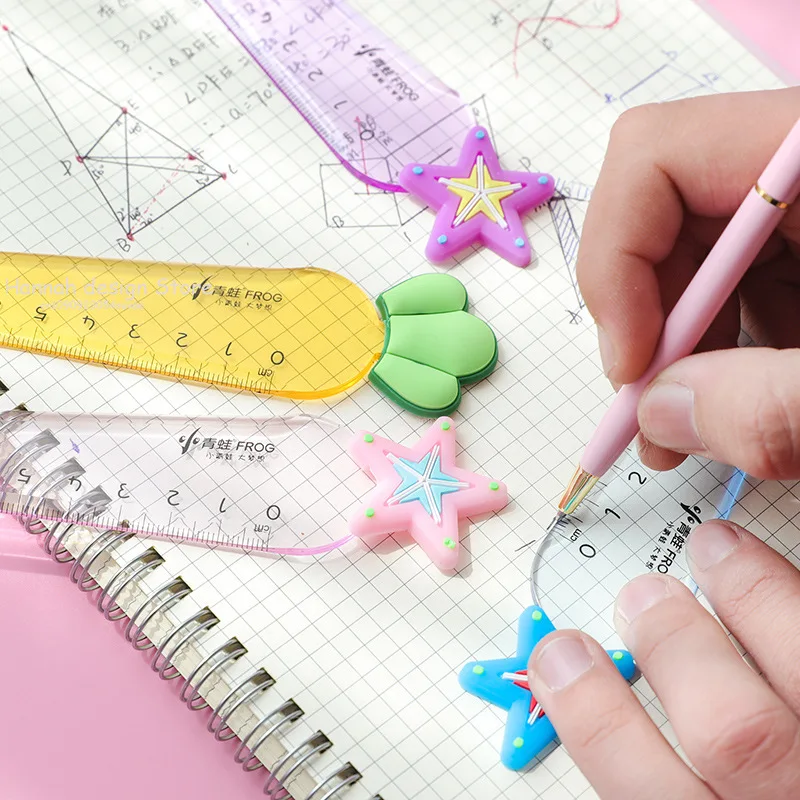 Cute Carrot Star Sword Kawaii Stationery Cartoon Drawing Gift Office School Kitten Straight Plastic Ruler