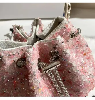 奢華水晶粉紅水鑽晚餐手拿包婚禮派對水桶包女士手提包斜背包 8 最佳銷售 粉紅色手拿包 - №7