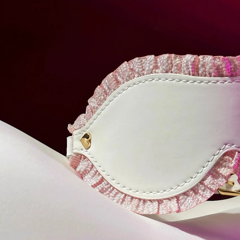 Blackout BDSM Blindfold, Cute Maid Cosplay Eye Mask, Pink Lace PU Leather, 100% Light-proof Mask for Adult Flirting Game 18+ 4
