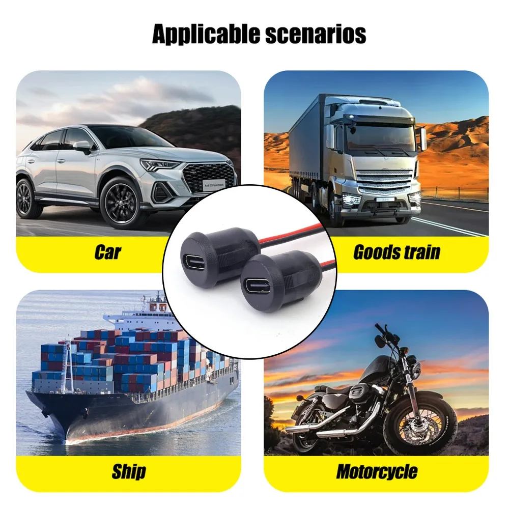2P USB C Female Connector Waterproof PVC Socket 5V/3A Fast Charging Type-C Port Extension Wire Cable Car Motorcycle DIY Parts view 6