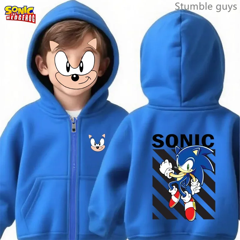 سونيك كيدز أنيمي الرمز البريدي هوديي ربيع الخريف الفتيان ملابس الفتيات ملابس رياضية دافئة لباس غير رسمي