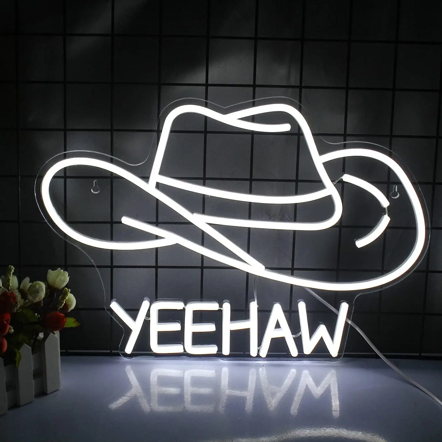

Cowboy Hat Neon, USB Powered White Cowboy Hat Neon for Game Room, Bedroom, Living Room, Bar, Office, Beer Bar