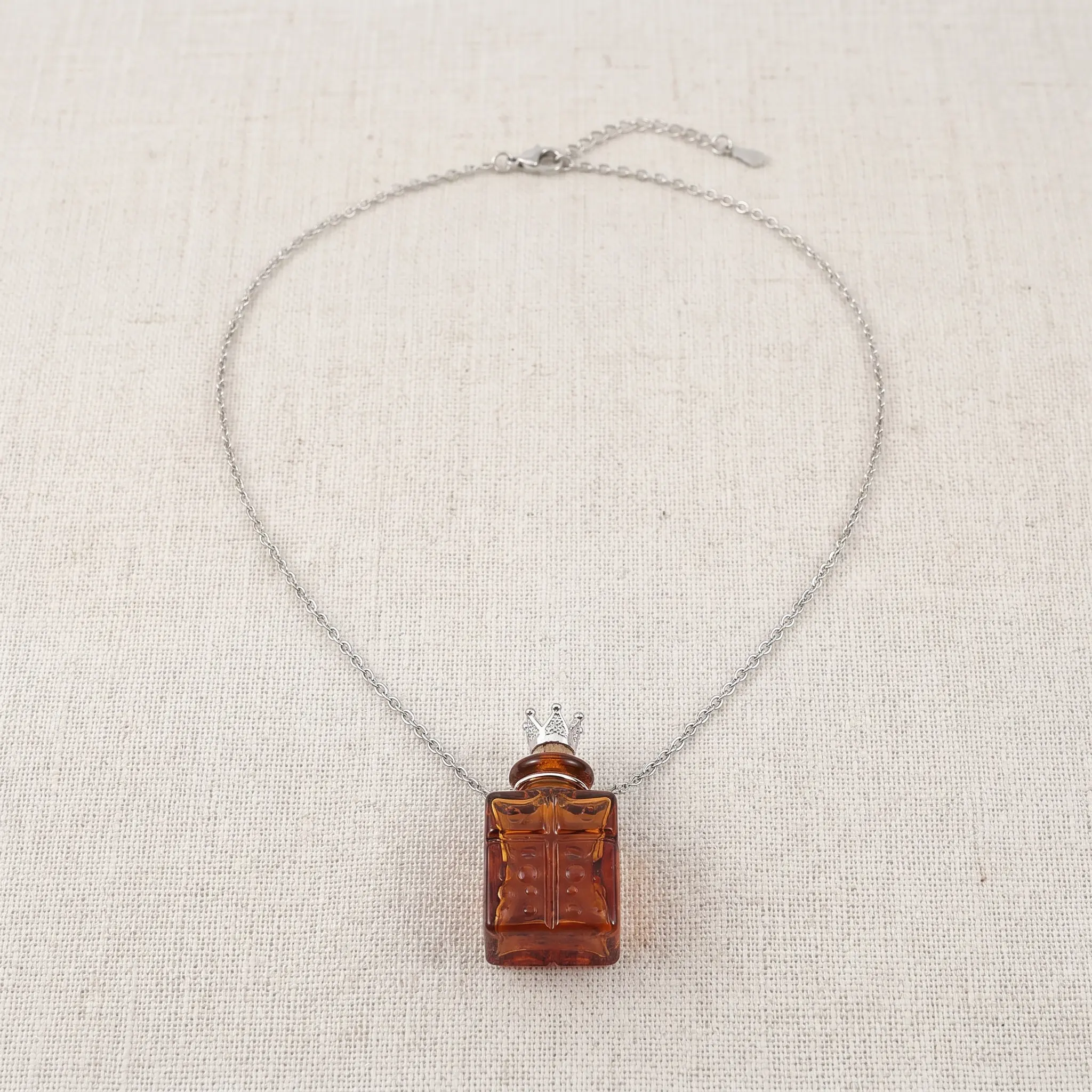 3Ml Amber Glass Perfume Vial Necklace Openable Refillable Essential Oil Diffuser Pendant Metal Chain Women Office Casual Jewelry