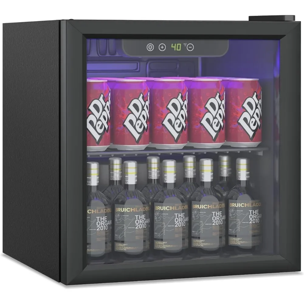 Wine Refrigerator with Glass Door, 60 Can/1.3 Cubic Feet, Adjustable Shelves and Digital Display, Wine Cooler