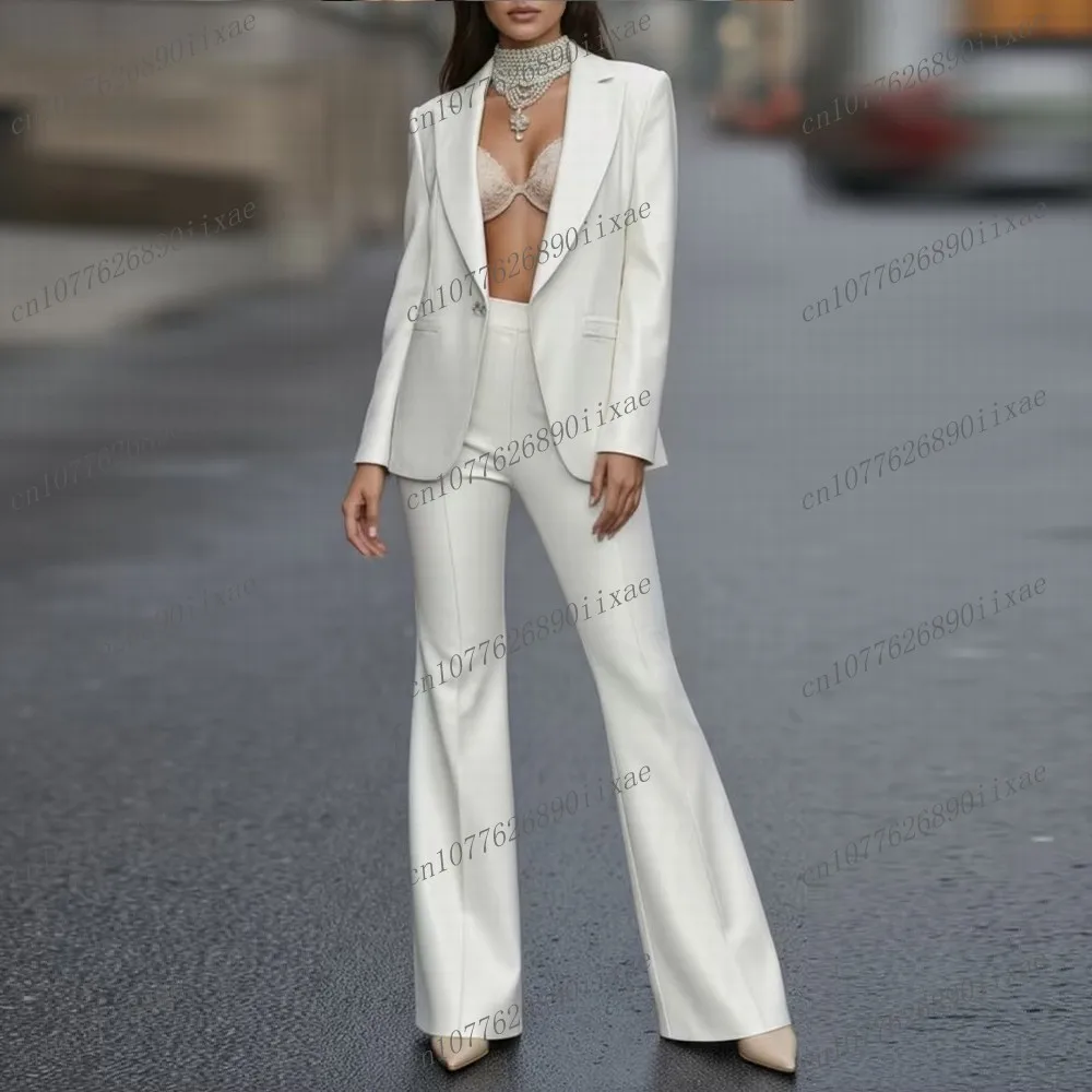 White Acetate Satin Women Suits Lady Prom Formal Business Tuxedos Mother Wedding Party Special Ladies 2 Piece Set Jacket Pants