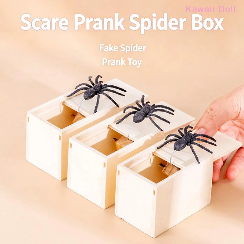[DO]Trick Spider Funny Scare Box Wooden Hidden Box Quality Prank Wooden Scare Box Fun Game Prank Trick Friend Office Toys[DO]
