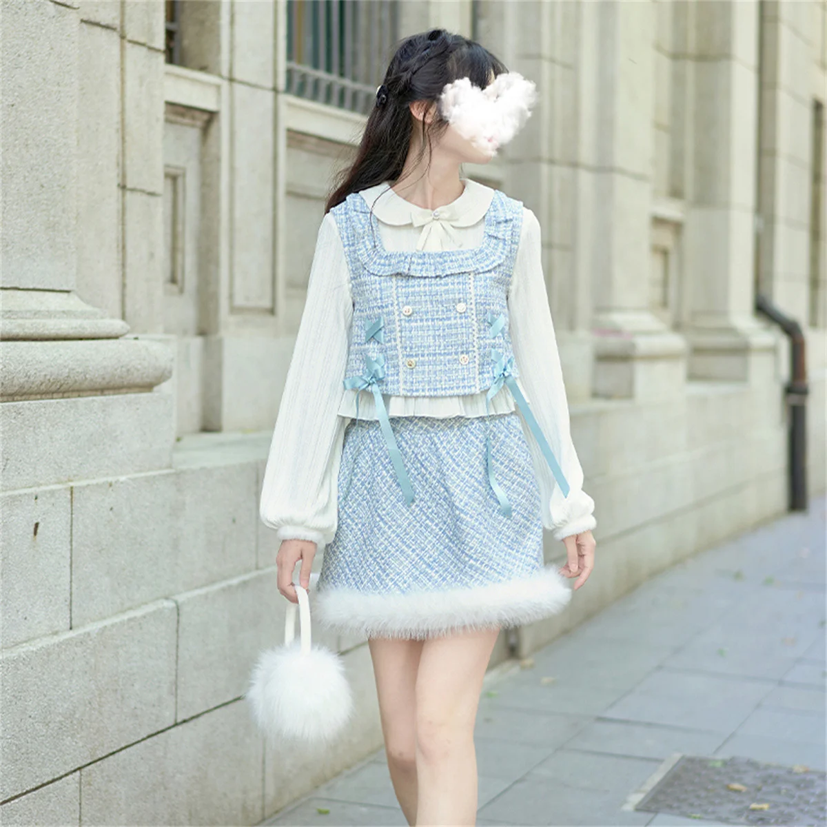 Traje de Lolita de Cosplay para niñas, chaleco de fiesta de té suave, falda con lazo esponjoso, traje de invierno lindo, dulce y elegante francés