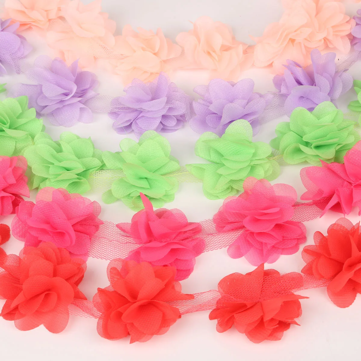 2yards 3D Chiffon Cluster Flowers For Wedding Dress Bridal Fabric Lace Trim Fabric DIY Sewing Fabric Applique Trimming