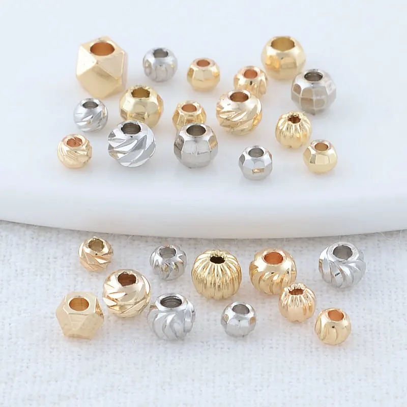 50PCS 2.5MM 3MM 4MM 5MM 6MM 14K Gold Color Brass Round Beads Spacer Beads Bracelet High Quality Diy Jewelry Accessories