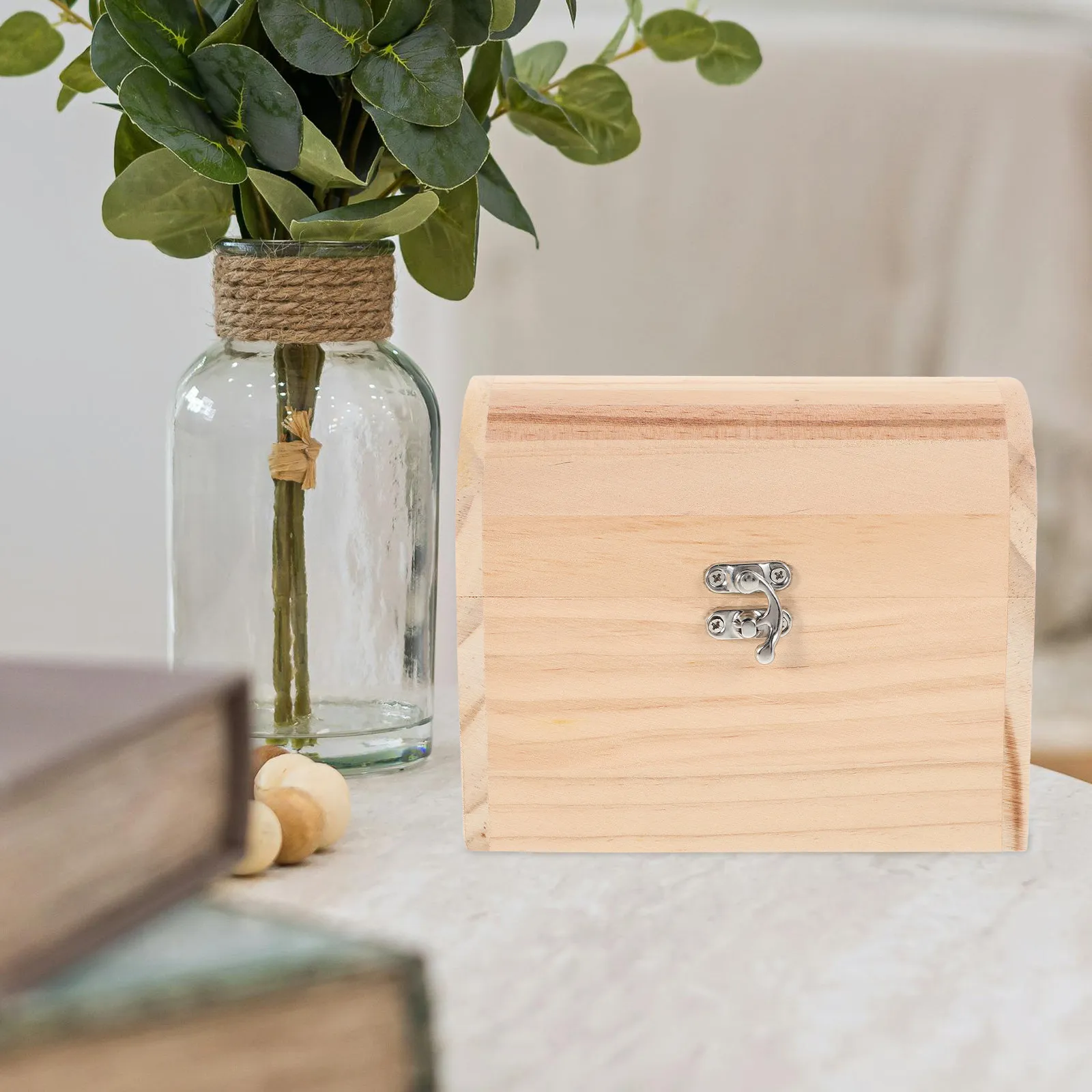Caja de joyas de madera arqueada sin pintar, cofre del tesoro para manualidades, caja de recuerdos vintage pequeña, estuche decorativo para guardar anillos.