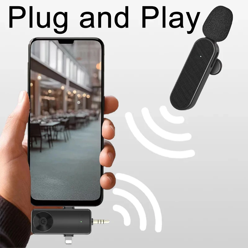 GAMINJA 3 In 1 Wireless Lavalier Microphone Plug And Play Intelligent Noise Reduction Mini Mic For iPhone Android Live Broadcast