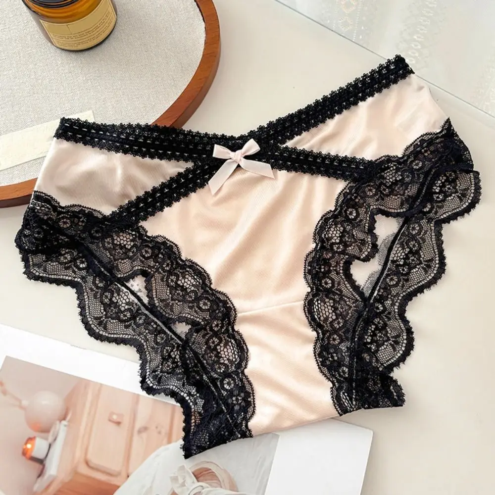 Underpants Low Waist Lace Briefs Mesh Sweet Ice Silk Panties French Style Underwear Triangle Panties Girls Underwear