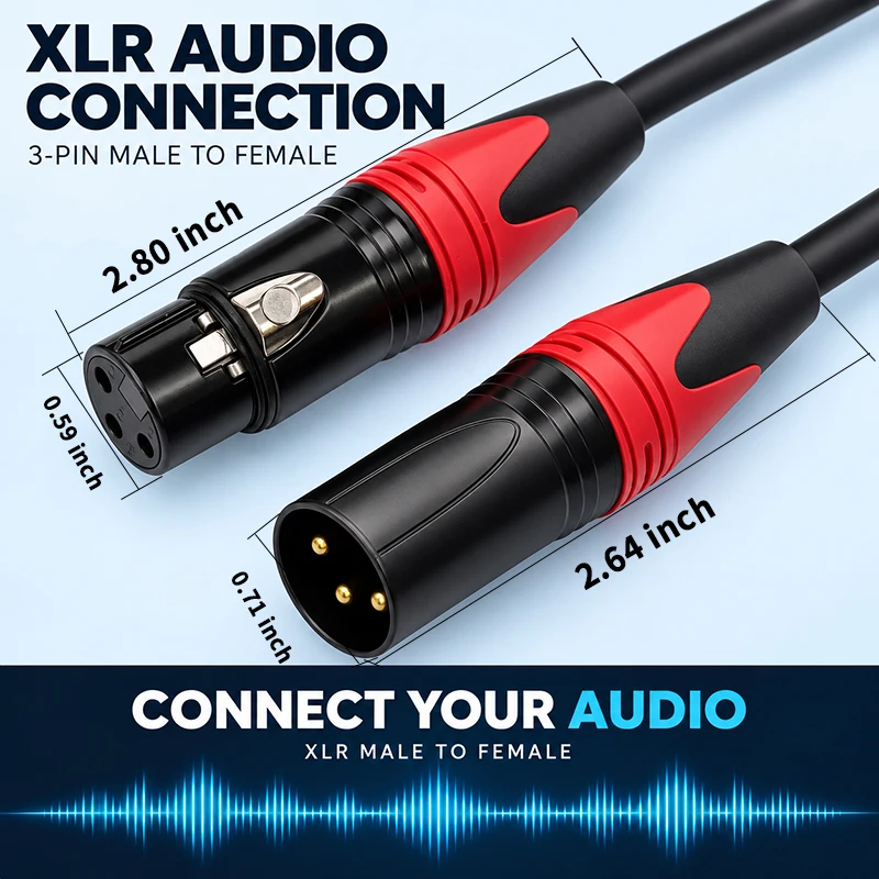 3 Pin XLR Male to Female Balanced Microphone Cable Audio Extension Cord for Mixer Audio Interface Powered Speaker Studio Stage