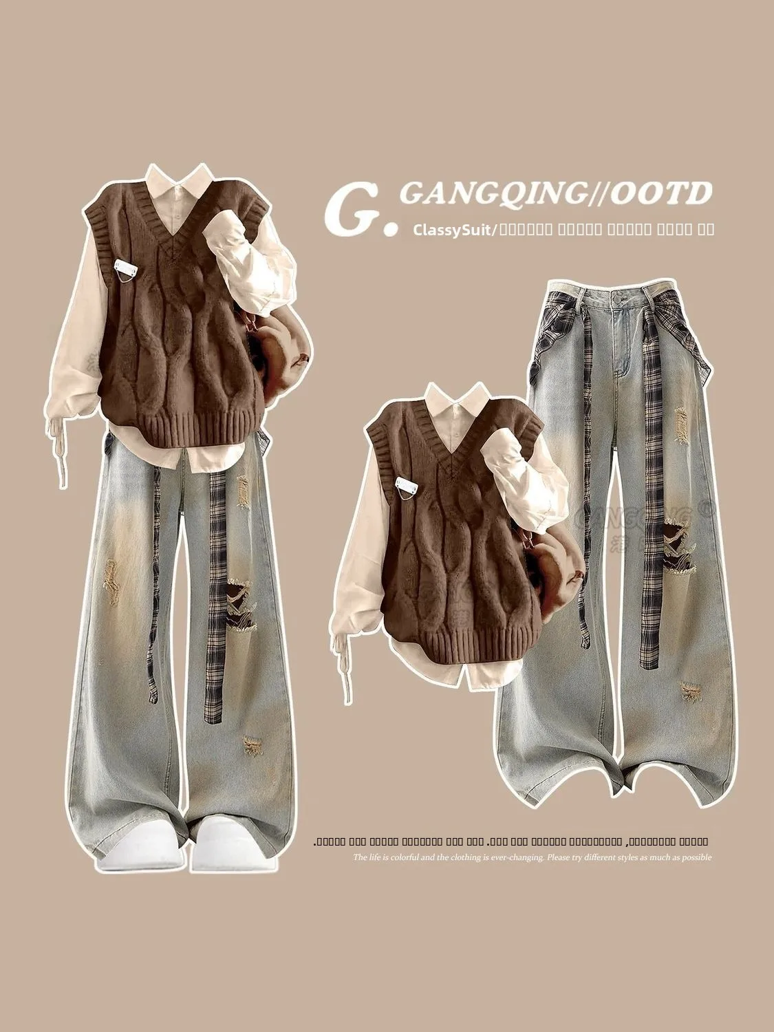 

Осенний трикотажный комплект Faion College Sle, женский жилет irt Combo, новинка 2025, модная смесь полиэстера Long Sve Ne