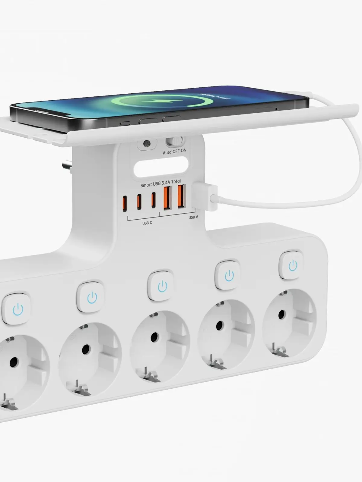 Eu Ac Plug 4000W Onafhankelijke Schakelaar Wandmontage Stekkerdoos Outlet Afneembare Opbergrek Lade met Nachtlampje USB C-poorten