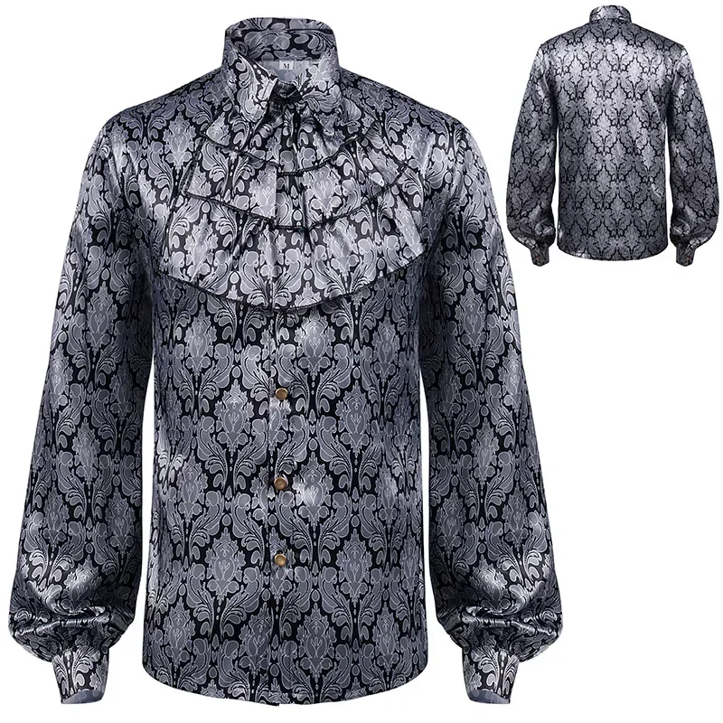 2023 New Punk Medieval Victorian Vintage Shirt for Men Long Sleeve Shirts Goth Gothic Retro Tops Floral Chemise Hommes