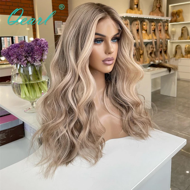 

Hd Lace Wig 13x6 Human Hair Lace Frontal Wigs Honey Ash Blonde with Light Brown Highlights Loose Wavy Human Hair Wig Sale Qearl