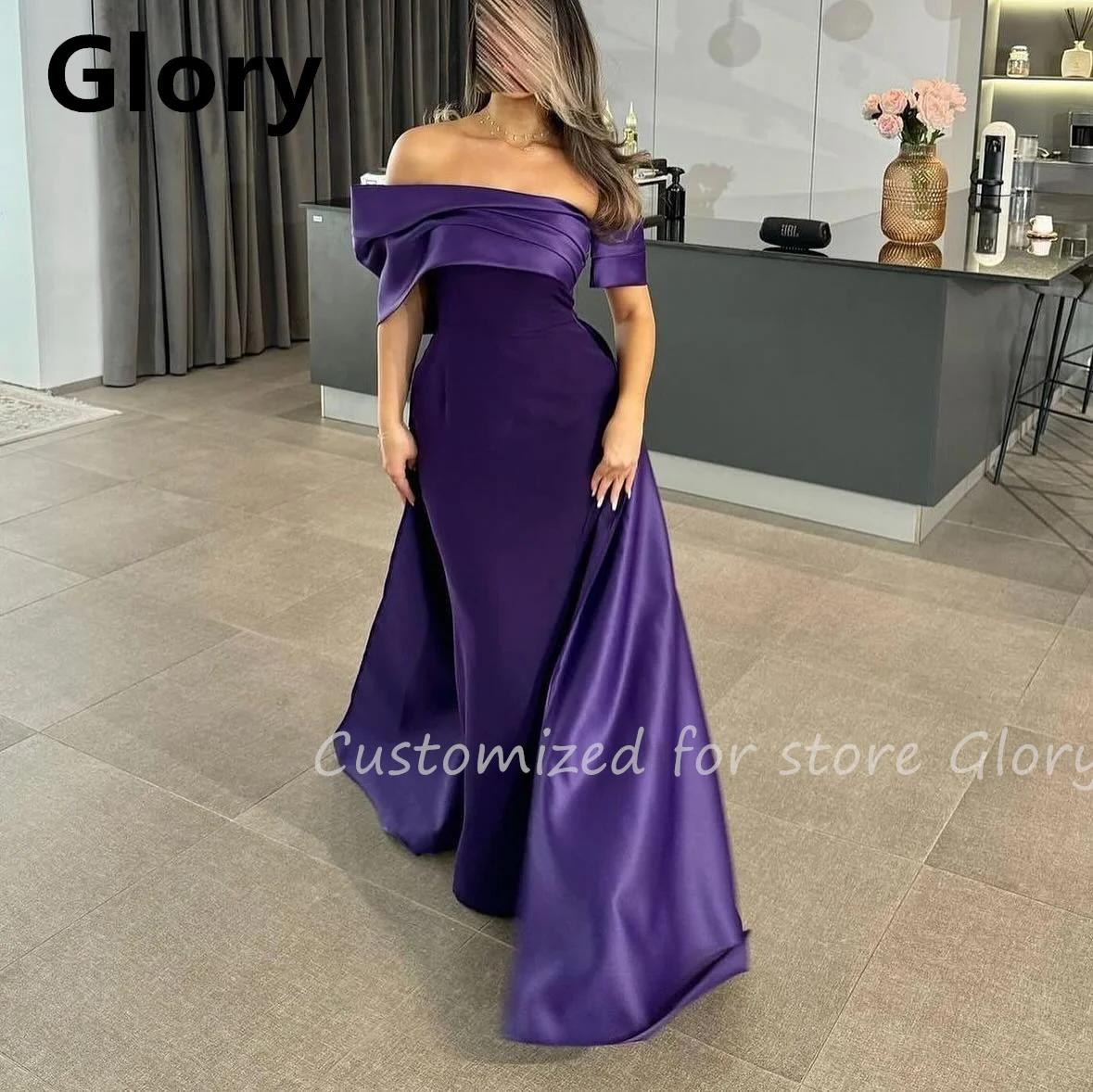 Purple Strapless Prom Dresses Sweep Train Stain Evening Dress Mermaid Customized Dresses Off Shoulder Wedding Party Gown 2025