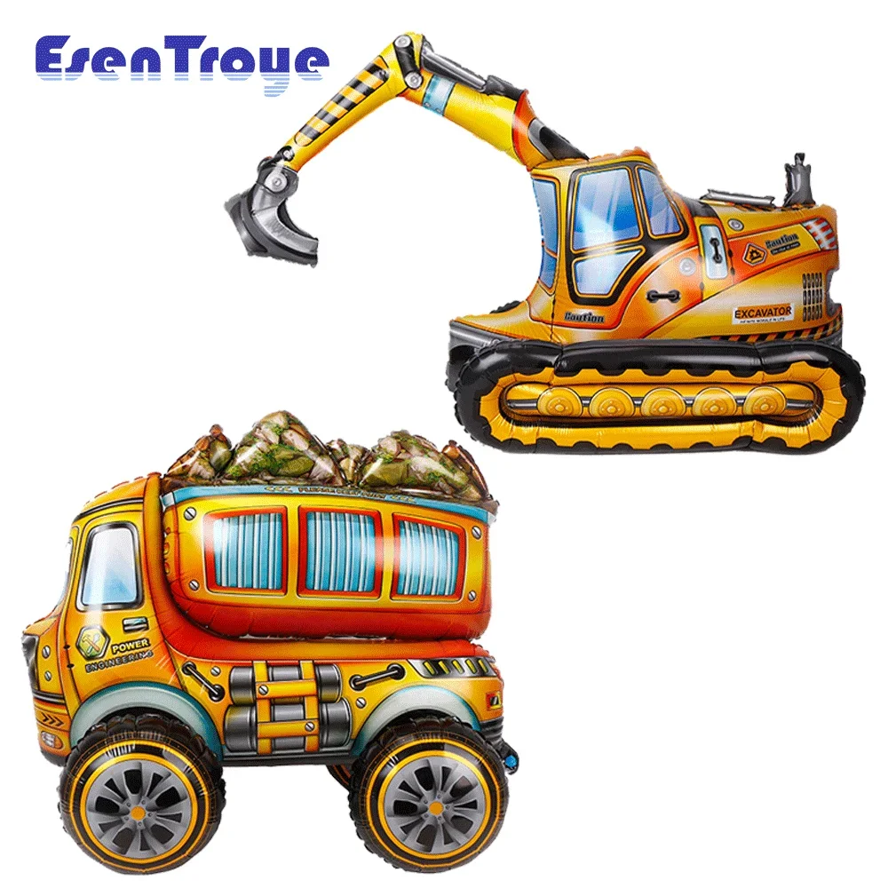 1PC 4D Assembly Engineering Vehicle Truck Excavator 1-9 Number Foil Balloon for Boys Construction Birthday Party Decor Kids Toys