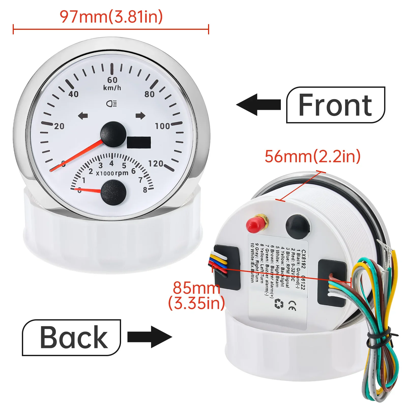 85MM GPS Speedometer with 8000 RPM Meter Tachometer 120km/h Speed Meter for Car Boat Truck ATV RV Camper 9-32V + GPS Antenna