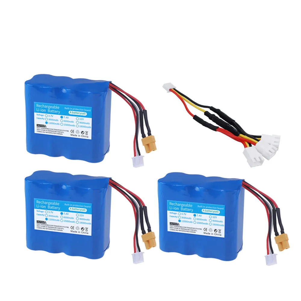 7.4V 12000mAh Li-ion Battery with Charger For Huina 580550 583 582 RC Car Drone spare parts 18650 7.4 v Battery XT30 Plug