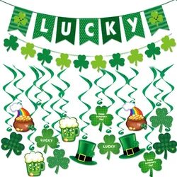 Ireland St. Patrick's Day Party Decoration Glitter Green Clover Banner Spiral Streamer LUCKY Swallowtail Flags Backdrop Supplies