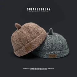 Retro Woolen Yuppi Beanies Cap for Men Autumn and Winter Warm Street Travel Fashion Versatile Cute Melon Fur Hats for Women