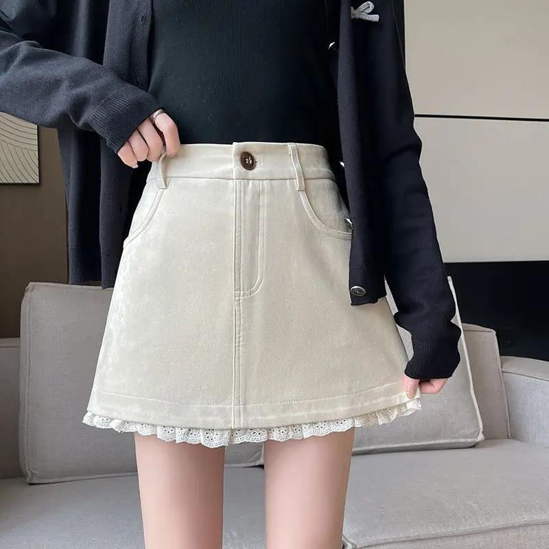 

Осенне-зимняя кружевная юбка с вышивкой, женская юбка с высокой талией Design Sense 2025 года