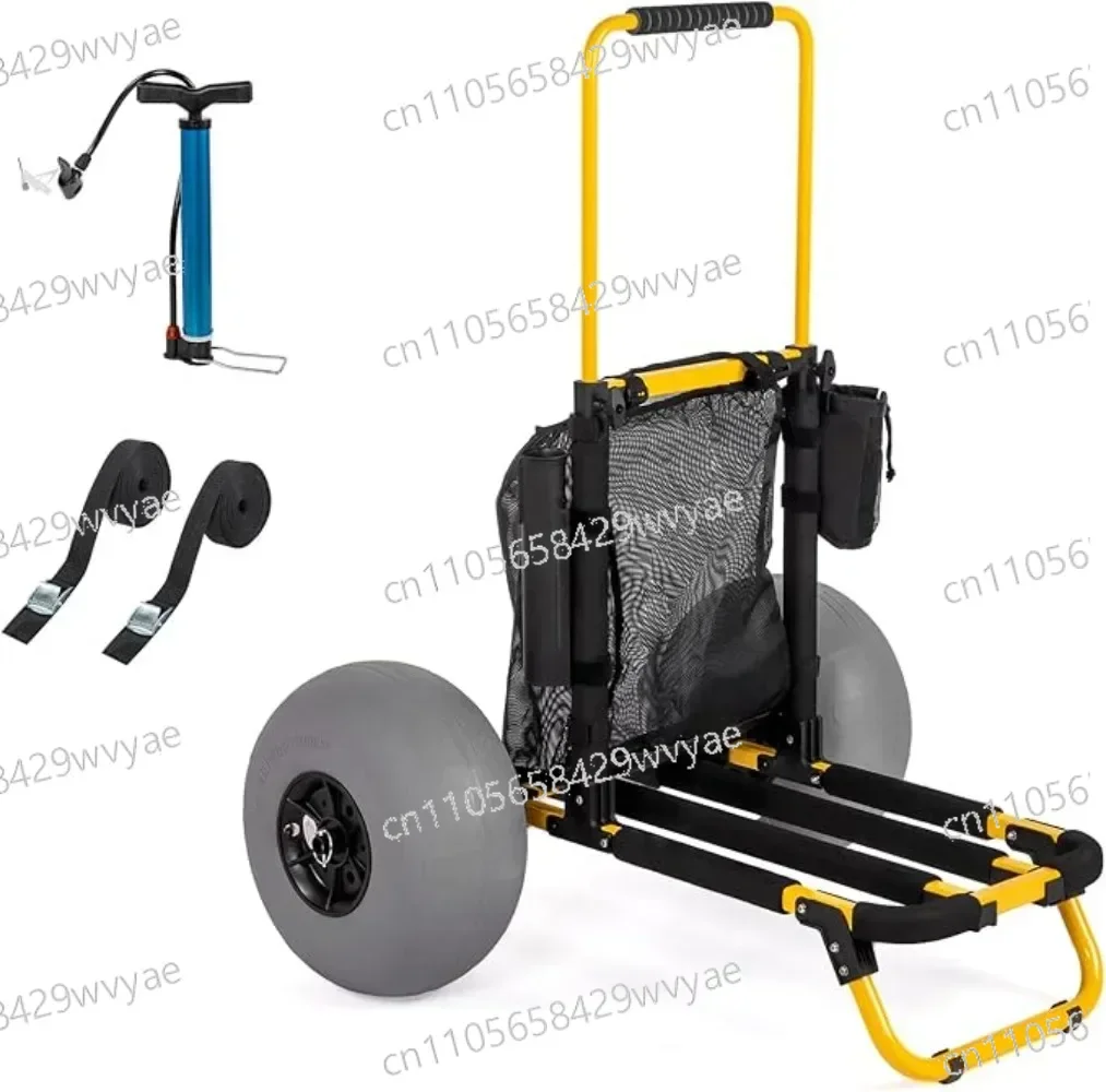 Foldable Beach Trailer and Beach Wagon Suitable for 18.5-inch X 15 Inch Cargo, with 12 Inch Atmospheric Ball Wheels,