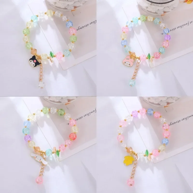 

Sanrio Kuromi Cinnamoroll Pom Pom Purin Pearl Crystal Bracelet Female Kawaii Cute My Melody Sweet Creative Bracelet Girl Gift