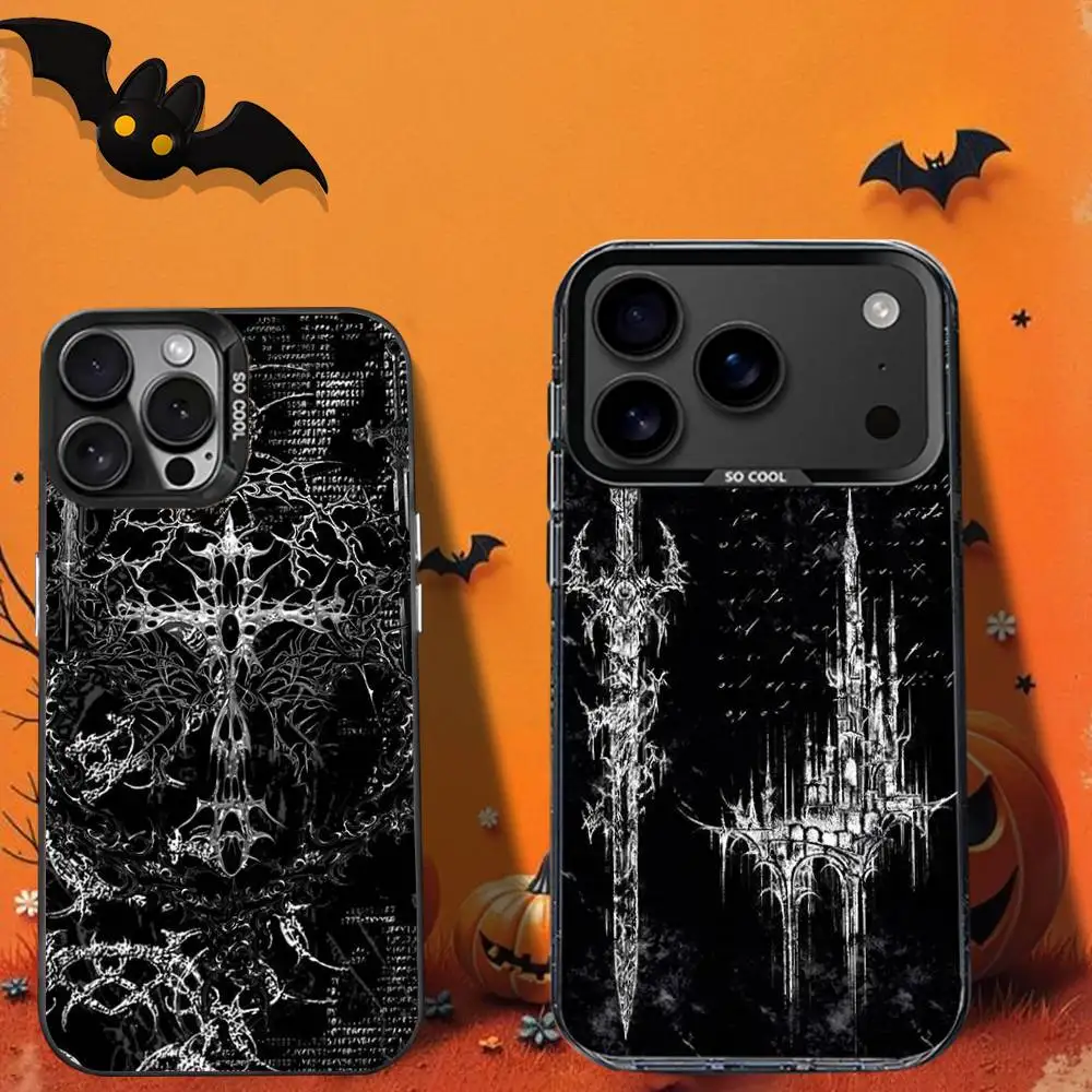 

Cyber SigilS Cross G-Gothic Phone Case For iPhone 16,12,13,17,15,1,11,Mini,Pro,SE,XS,MAX,Black Matte Silicone Cover