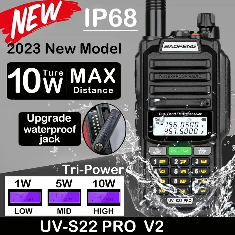 Baofeng UV S22 Pro v2 10W IP68 walkie talkie Waterproof high power CB Ham long range uv68 portable two way radio UV-S22 hunting