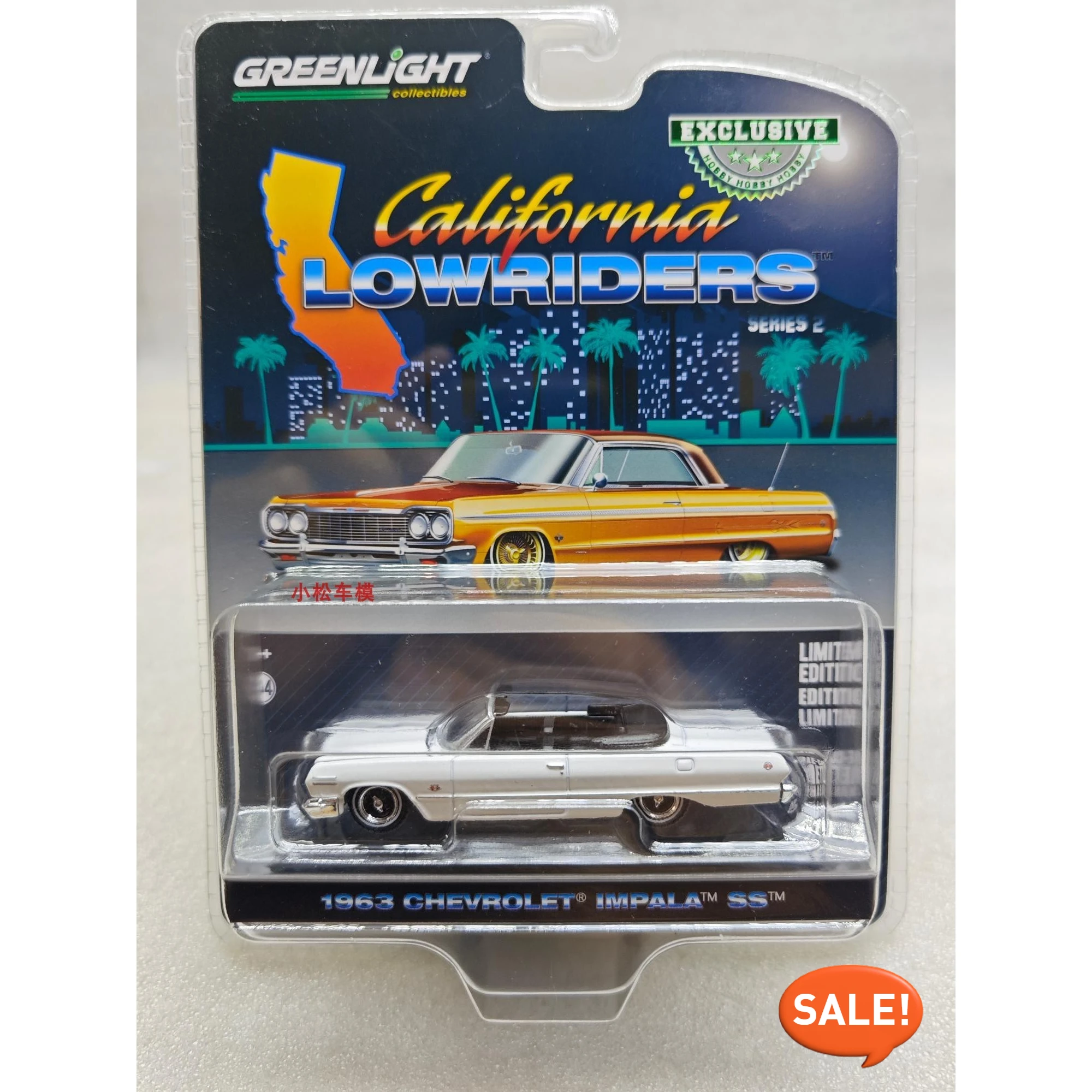 

1:64 California Low Lying 2-1963 Chevrolet Impala SS Convertible — белая расширенная коллекционная модель автомобиля