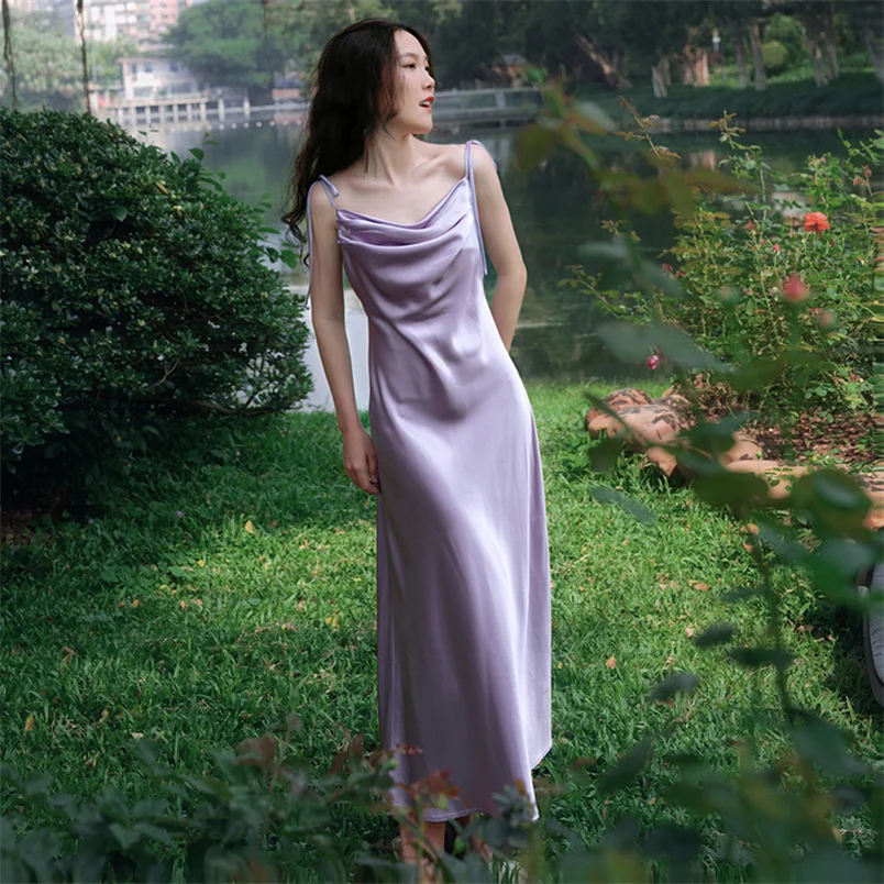 ファッション10色展開 サテン ヴィンテージ風 スリップ ロングドレス 韓国風 エレガント パーティー キャミソールドレス レディース スリム Aライン ワンピース