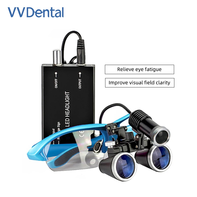 VVDental 1Set Dental Loupes Head-mounted Dentistry Head Lamp 3W/2.5X/3.5x Portable Light Rechargeable Battery