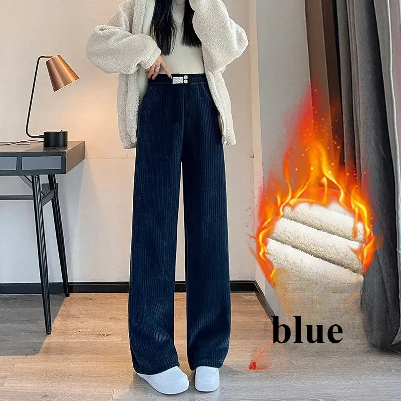 Autumn Winter Pant Women Thickened Lamb Fleece Wide Leg Pants Plus Velvet Fashion Loose Cashmere Casual Pants