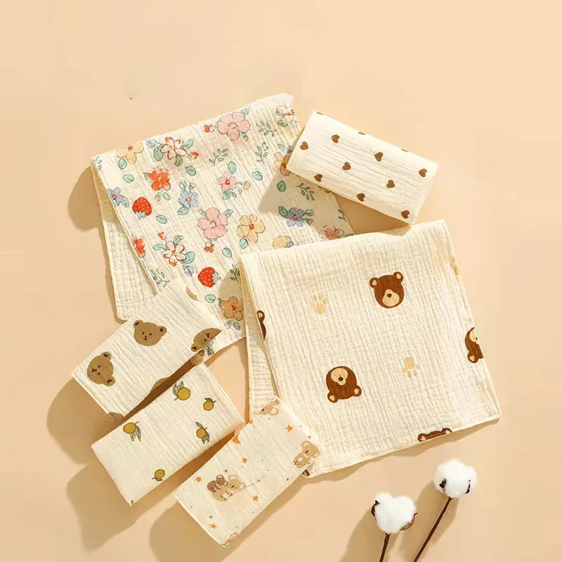 25*50 سنتيمتر الأطفال المناشف القطن أربع طبقات من قماش الكريب مسلم الطفل الوجه المناشف لطيف طباعة زهرة الحيوان منشفة اليد #4