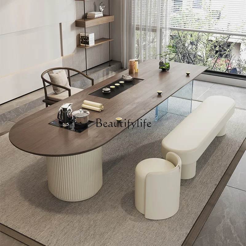 2 yj15 Solid Wood Large Board Tea Table Modern Minimalist Style Office Tea Room Homestay Meeting Area