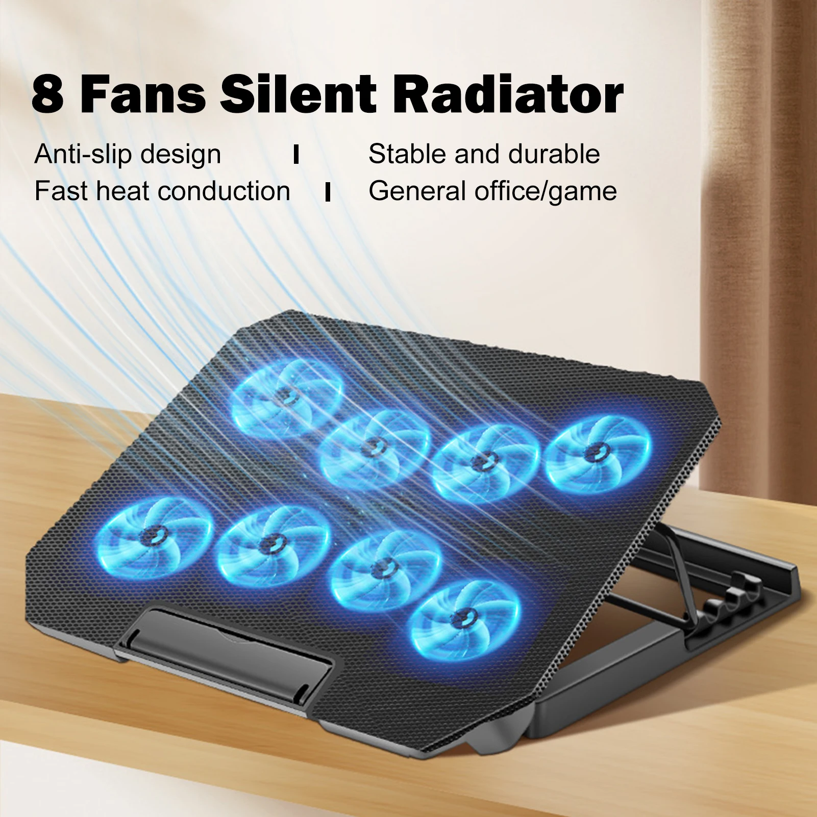 Laptop Cooling Pad with 8 Quiet Fans Notebook Stand Dual USB Foldable Tablet Bracket for 15.6inch Laptop Cooler Base Support