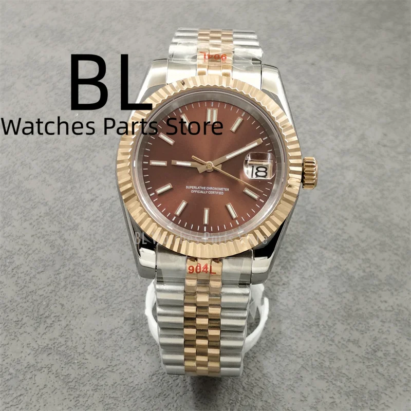 

BLIGER 31 мм Роскошные женские часы двухцветный золотой корпус сапфировое стекло Sunburst черный серебряный циферблат золото розовое золото указатель механизм NH05