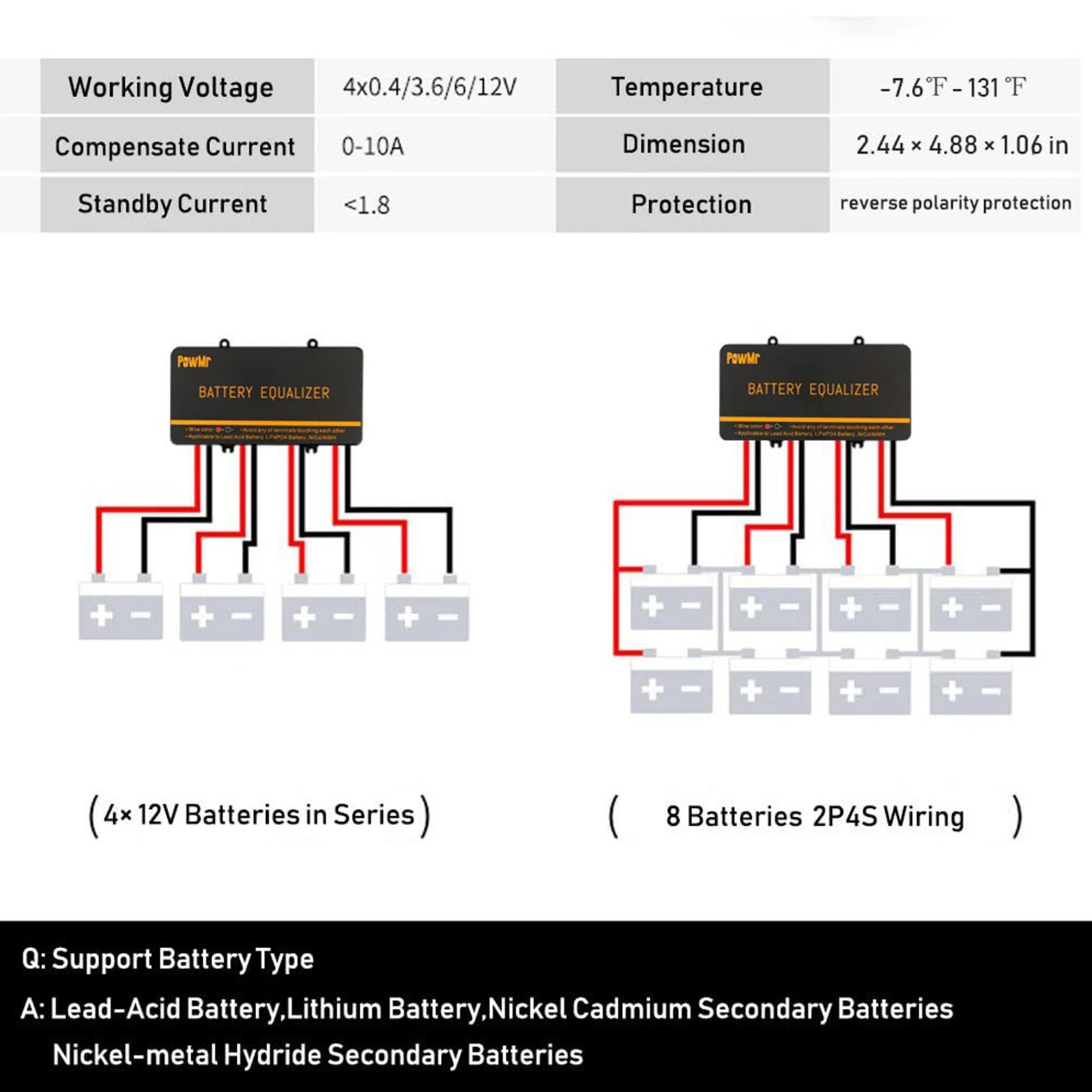 PowMr Battery Equalizer for 24V 36V 48V System Solar Voltage Balancer 1PC 2PCS 3PCS Series-Parallel Connected Charge Controller