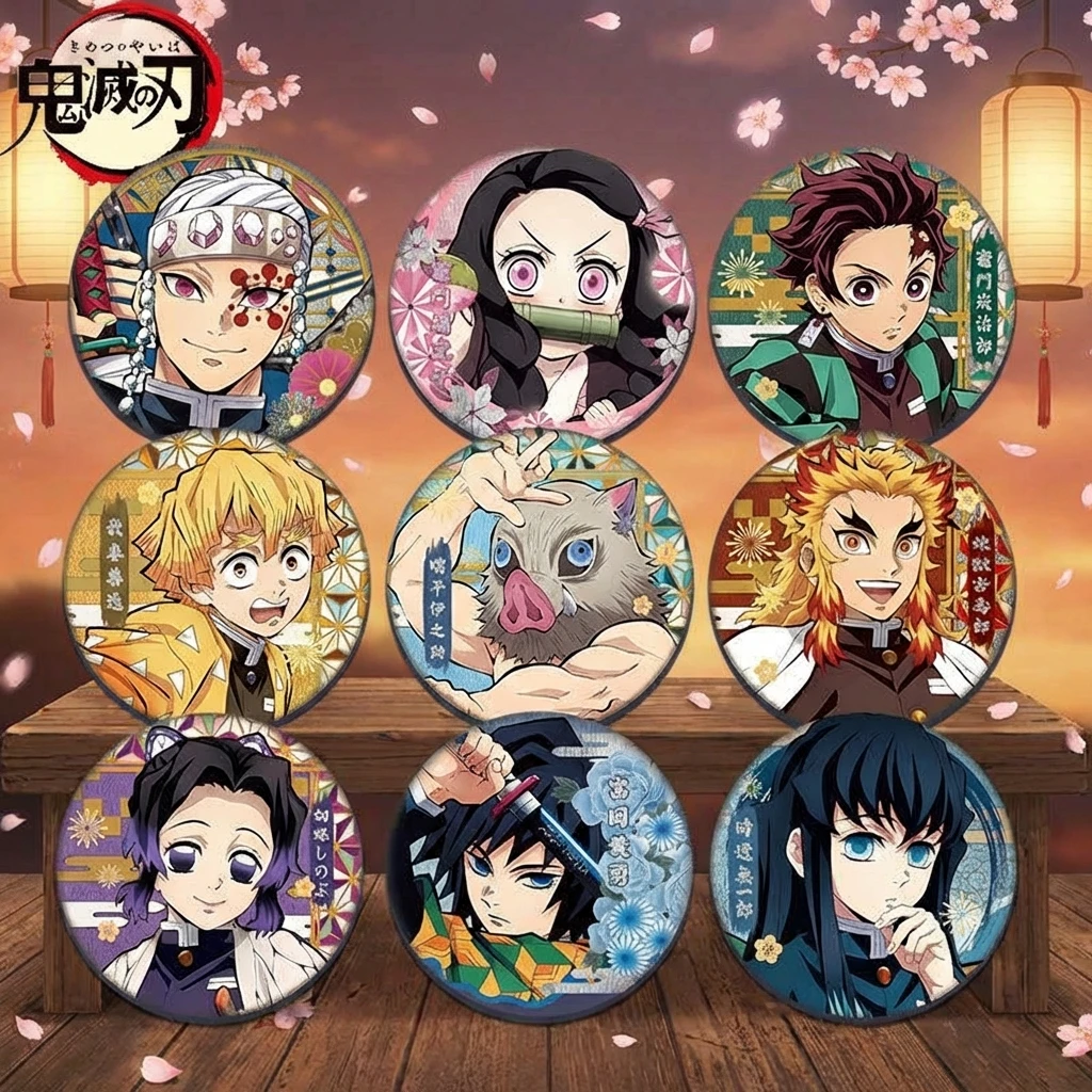 

Нагрудный значок Demon Slayer Double Flash, 201-260, новый дизайн, 75х58 мм, из жести, аниме-товар, брошь, коллекционный подарок для фанатов