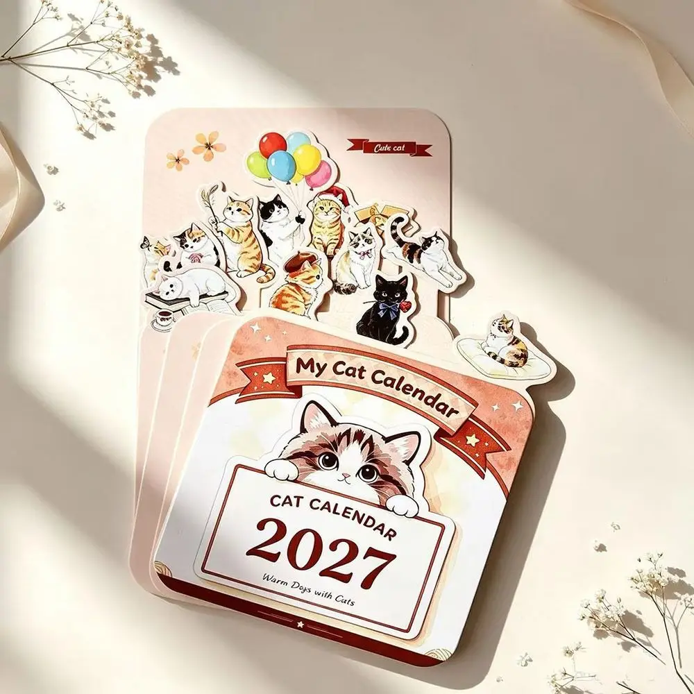 Paper 2027 Desk Calendar Floral Artwork Monthly Wooden Stand Calendar Wooden Base Wooden Table Calendar Home Office Decorative