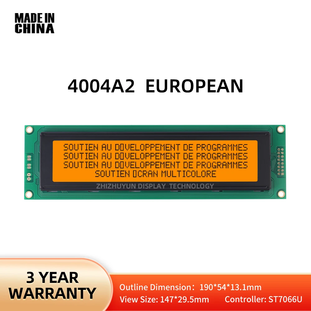 4004A2 European Character LCD Module LCM Parallel Port Orange Light Black LED Backlight Built In ST7066U Controller