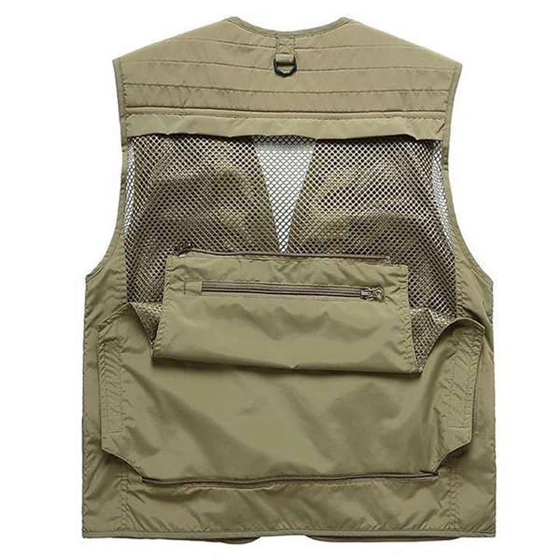 Men's Multifunctional Fishing Vest Outdoor Multi Pocket Photography Fisherman Vest Khaki XL