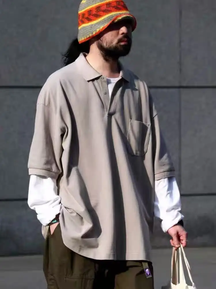Nanamica 24SS H/S Japanese loose silhouette solid color POLO shirt washed lapel pocket short sleeve T-shirt men
