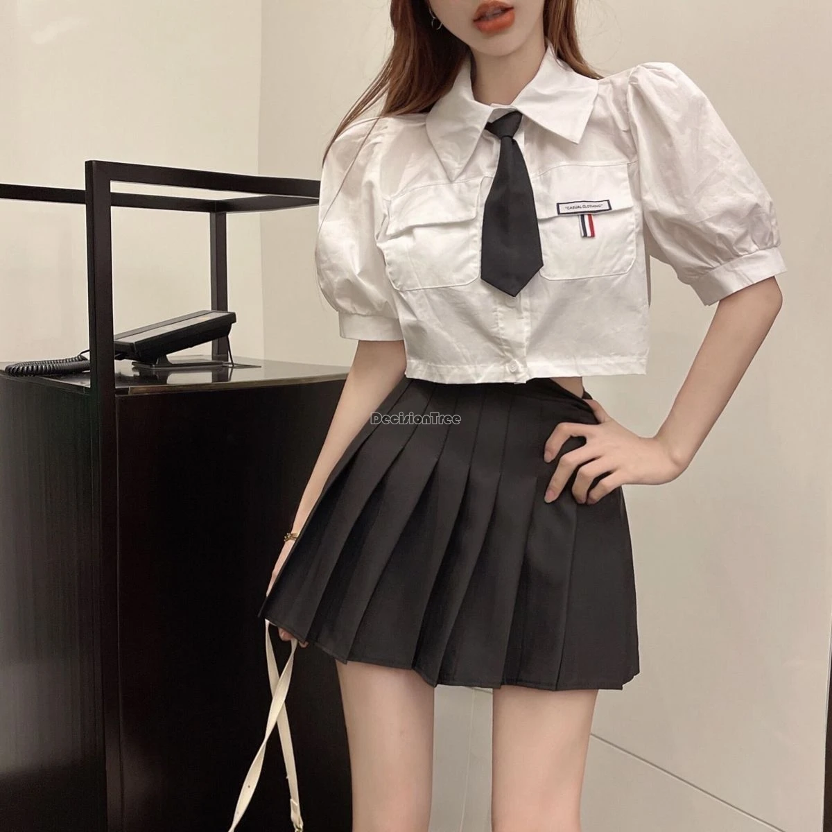 2024 summer new improved jk set short sleeve shirt pleated short skirt 2 piece set  for women preppy korea uniform style jk w938