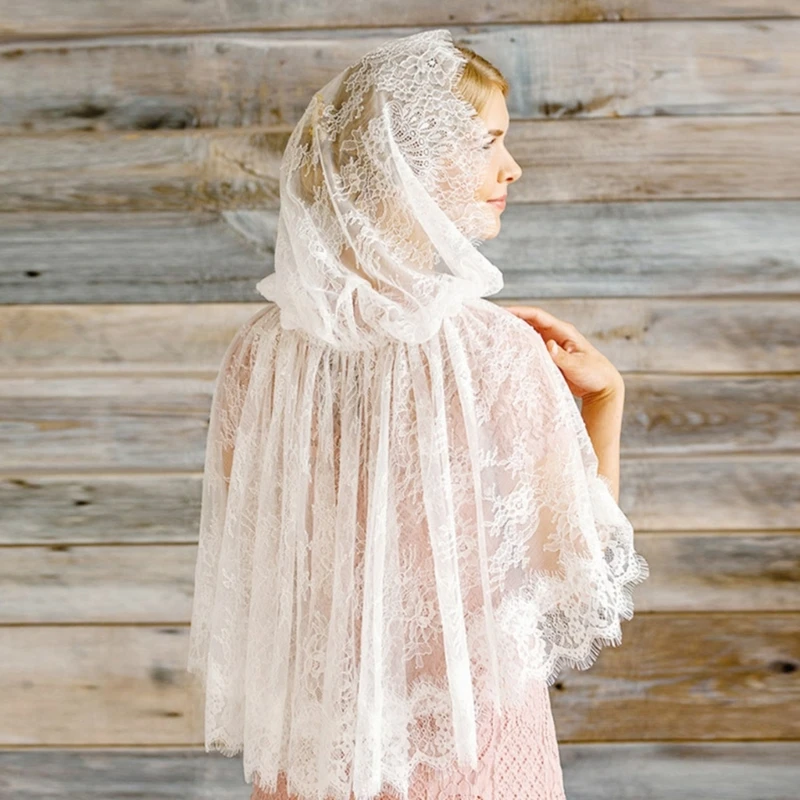 Woman Lace Shawl Wedding Church Lace Trim Scarf Soft Lightweight Scarf with Hoodie for Hot Weather Sunproof Supplies